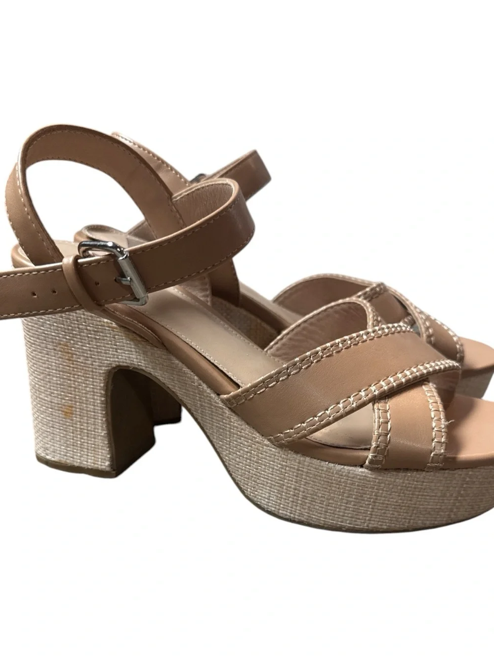 Dolce Vita Womens Size 8.5 Chunky Tan Platform Sandals with Woven Heel Summer